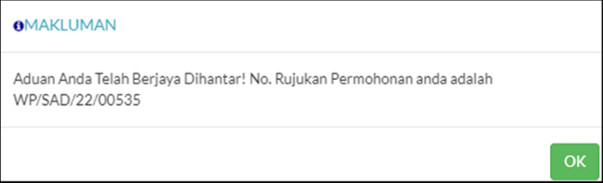 Makluman Aduan Berjaya Dihantar