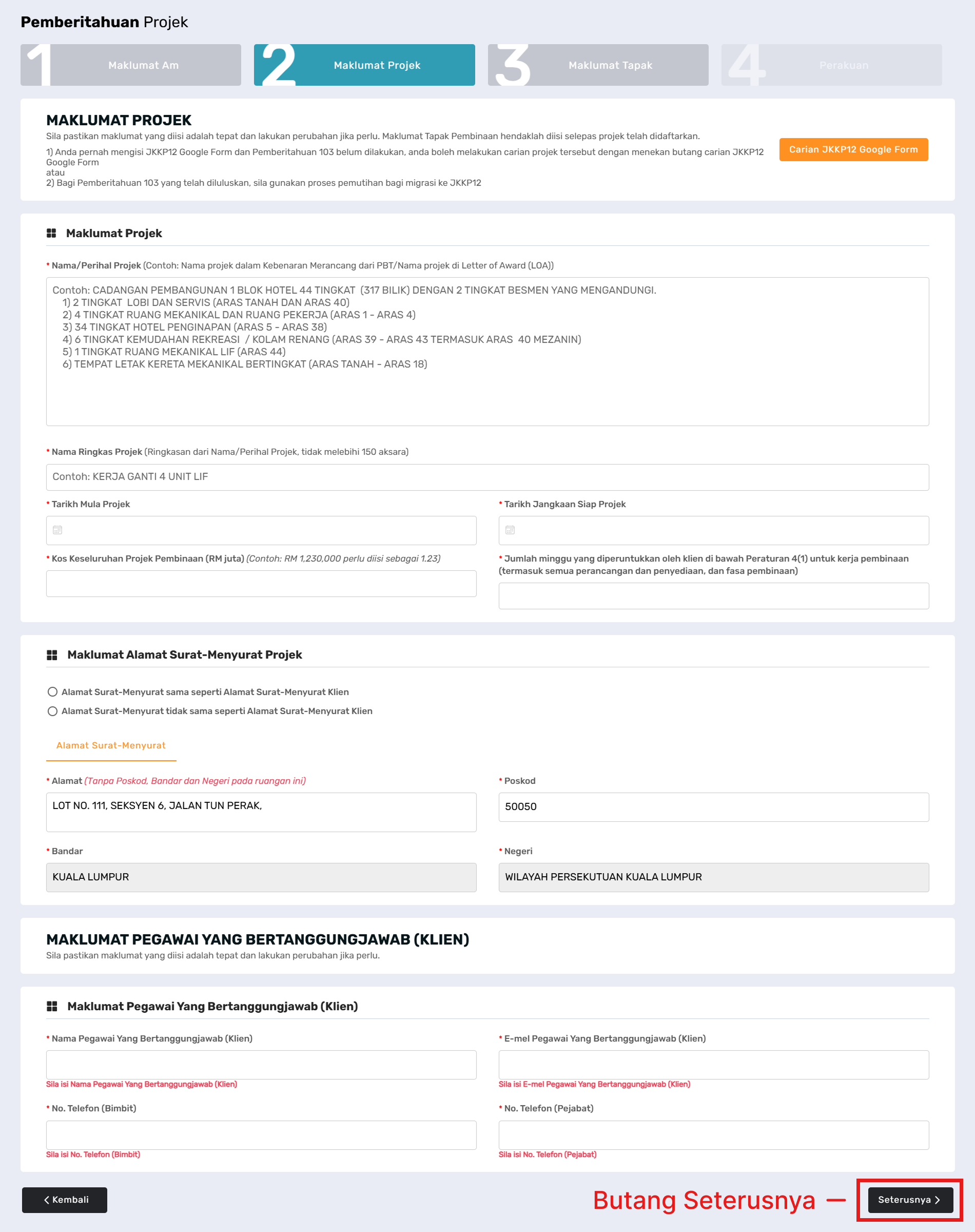 Tab 2: Maklumat Projek